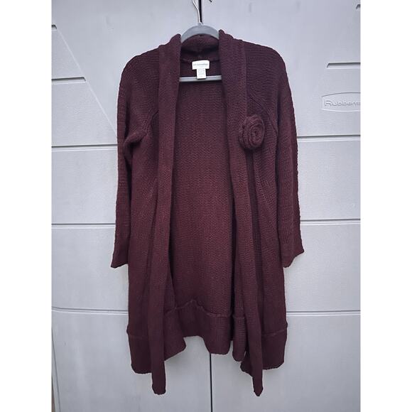 Soft Surroundings Knit Long Cardigan Burgundy w/ Flower Brooch Alpaca Wool XL - Picture 4 of 8